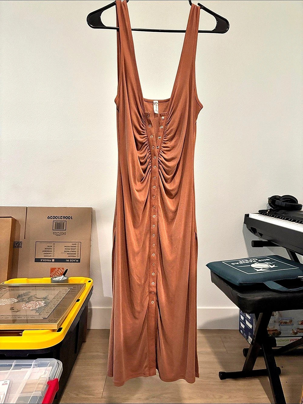 Free People Make It Snappy Midi Slip Dress in Brown Like New